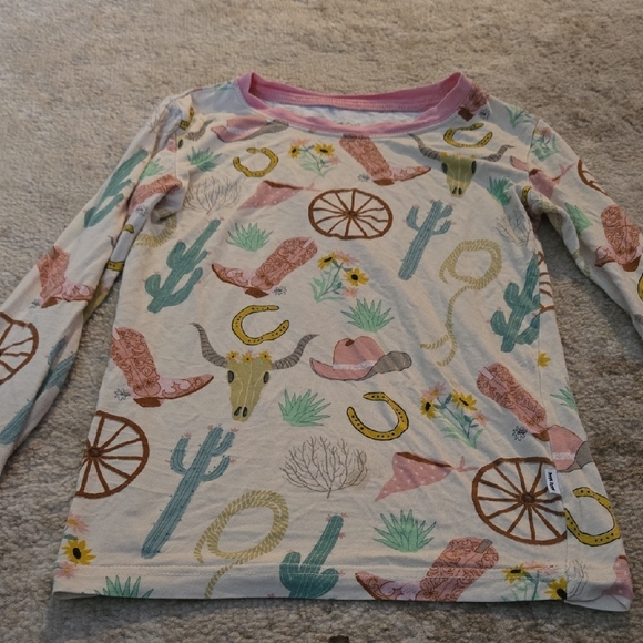 Little Sleepies Pink and Cream Long Sleeve Tee with Western Print - Picture 2 of 4